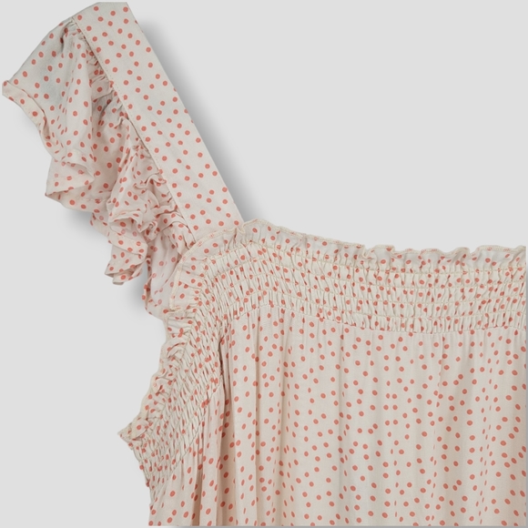 SADIE & SAGE Lady Laranja Polkadot Boho Cottage Dress Cream Peach - Picture 3 of 15